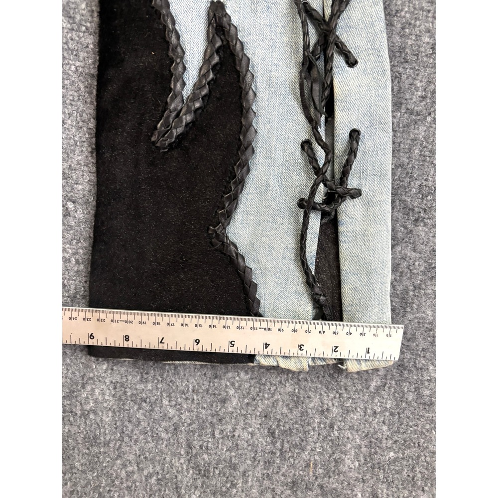 Michelle Julene Couture Upcycled Denim Jeans Leather Applique Western 26 - Picture 7 of 16